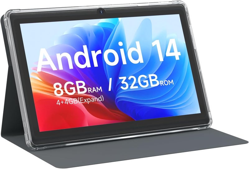 Aheadlink Android 14 Tablet 7 inch Tablets with Case, 8GB RAM 32GB ROM 1TB Expand, Quad-Core Processor Tablet PC, 1024 x 600 IPS Screen, Dual Camera, 3000mAh Battery, Bluetooth, WiFi, GMS, Widevine L1, Black - Image 1